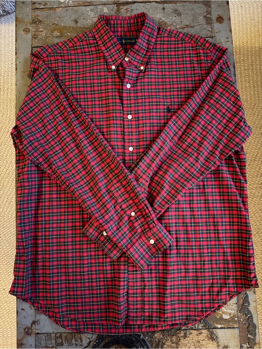 Ralph Lauren Red and Green Plaid Button-Down Shirt